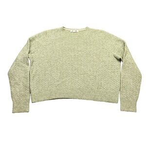 Boden Womens XL Sage Green Pointelle Knit Mohair Wool Blend Cropped Sweater